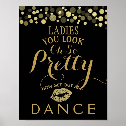 Golden & Black Ladys BATHROOM Hochzeitszeichen Poster (Vorne)