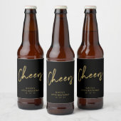 Golden & Black Lettering Cheers Adult Birthday Par Bierflaschenetikett (Flaschen)