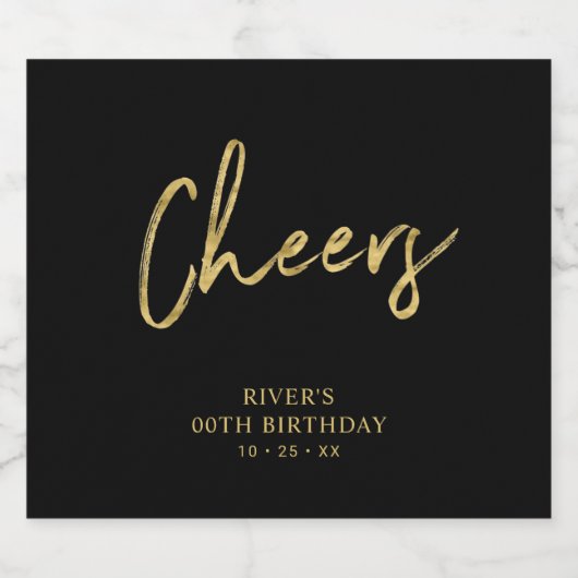 Golden & Black Lettering Cheers Adult Birthday Par Bierflaschenetikett (Einzelnes Label)