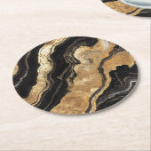 Golden Black Marble Pattern Runder Pappuntersetzer (Angewinkelt)
