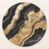 Golden Black Marble Pattern Runder Pappuntersetzer (Vorderseite)