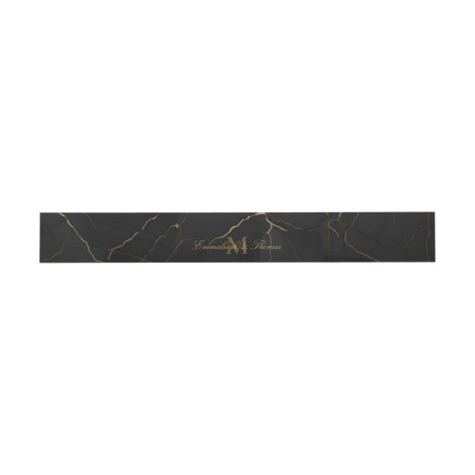 Golden Black Marble Wedding Einladungsbanderole (Flach)