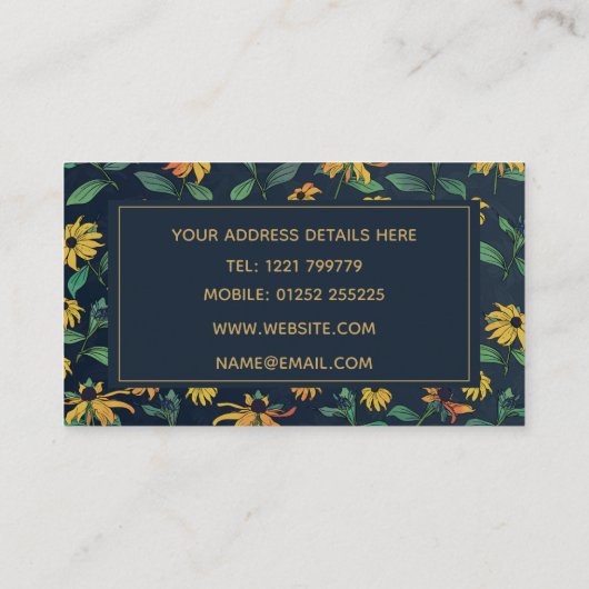 Golden Black Mit Augen Daisy Blume Dunkelblaues De Visitenkarte (Rückseite)