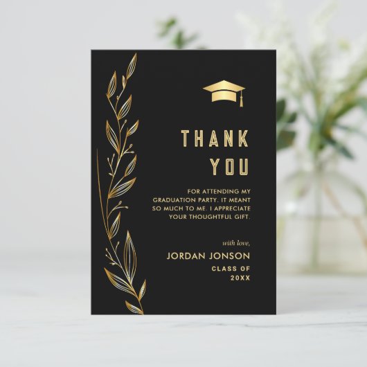 Golden Black Modern Abschluss Dankeskarte (Stehend Vorderseite)