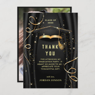 Golden Black Modern Abschluss FOTO Dankeskarte