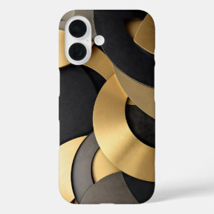 Golden & Black Overlapping Geometrie Abstrakt iPhone 16 Hülle