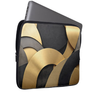 Golden & Black Overlapping Geometrie Abstrakt Laptopschutzhülle