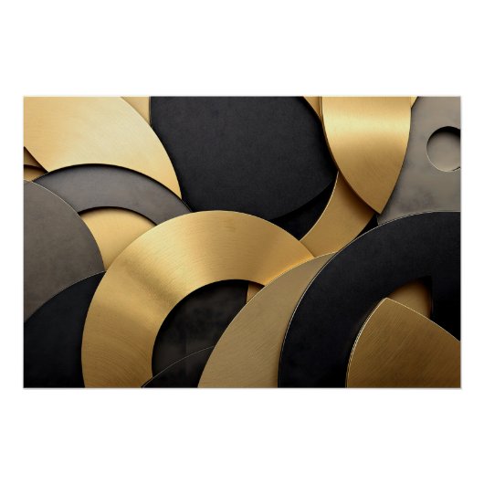 Golden & Black Overlapping Geometrie Abstrakt Poster (Vorderseite)