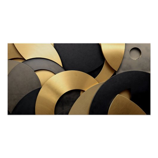 Golden & Black Overlapping Geometrie Abstrakt Poster (Vorderseite)