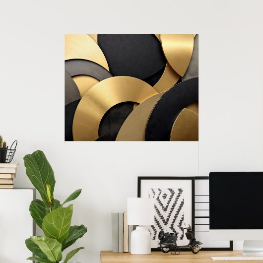 Golden & Black Overlapping Geometrie Abstrakt Poster (Heimbüro)