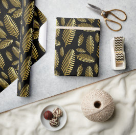 Golden Black Palm Leaf Muster Geschenkpapier
