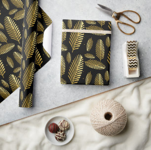 Golden Black Palm Leaf Muster Geschenkpapier