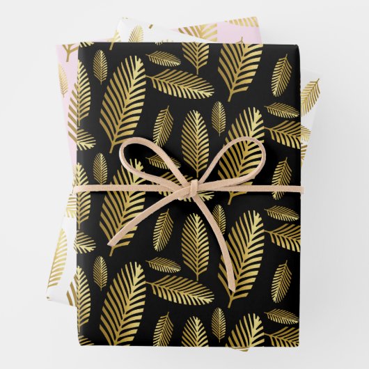 Golden Black Palm Leaf Muster Geschenkpapier Set (Beispiel)