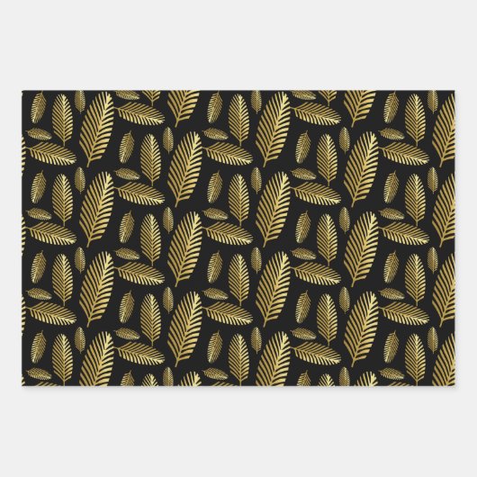 Golden Black Palm Leaf Muster Geschenkpapier Set (Vorderseite)