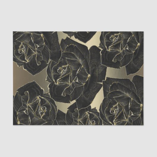 Golden & Black Rose Glam Elegantes Party Seidenpapier (Vorderseite)