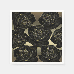 Golden & Black Rose Glam Elegantes Party Serviette