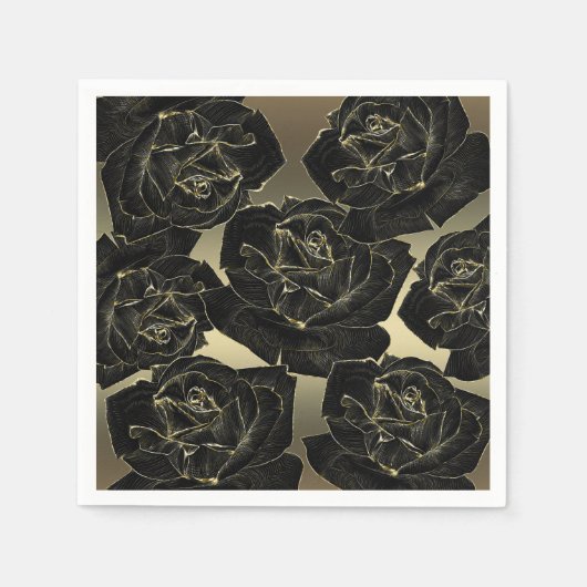 Golden & Black Rose Glam Elegantes Party Serviette (Vorderseite)