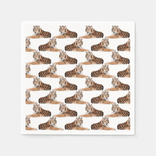 Golden & Black Tiger Animal White Design Serviette (Vorderseite)