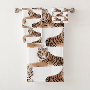 Golden & Black Tiger White Design Badhandtuch Set