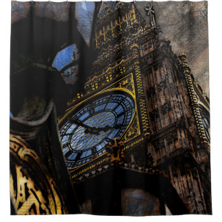 Golden / Black Tower Big Ben London Duschvorhang