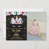 Golden Black Unicorn Einladung zum Foto (Vorderseite)