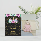 Golden Black Unicorn Einladung zum Foto (Stehend Vorderseite)