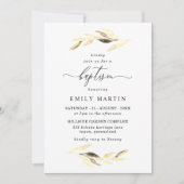 Golden Blätter Elegante Baby Boy oder Girl Baptiss Einladung (Vorderseite)