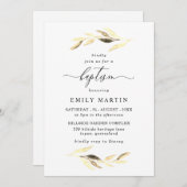 Golden Blätter Elegante Baby Boy oder Girl Baptiss Einladung (Vorne/Hinten)