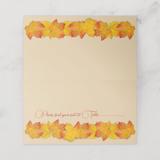 Golden Blätter Herbsttisch Sitzkarten Platzkarte (Außenseite Aufgefaltet)