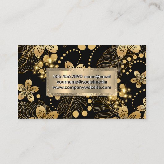 Golden Blätter Muster Sparkle Visitenkarte (Rückseite)