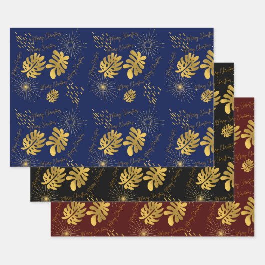 Golden Blau, Grün und Bordeaux Geschenkpapier Set (Set)
