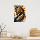 Golden Blaze: Abstrakter Drachenzorn Poster (Küche)