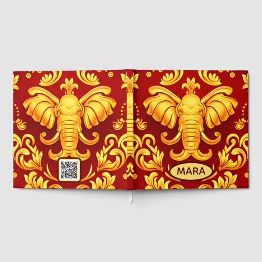 Golden Blessings: Personalized Elephant Mara QR Gästebuch (Voll)