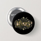 Golden Bliss: Elegant Floral Happy Button (Vorne & Hinten)