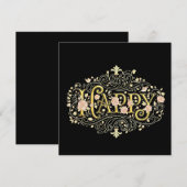 Golden Bliss: Elegant Floral Happy Einladung (Vorne/Hinten)