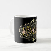Golden Bliss: Elegant Floral Happy Kaffeetasse (Vorderseite Links)
