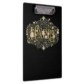 Golden Bliss: Elegant Floral Happy Klemmbrett (Rechts)