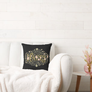 Golden Bliss: Elegantes Florales Glücklich Kissen