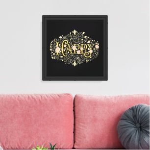Golden Bliss: Elegantes Florales Glücklich Leinwanddruck