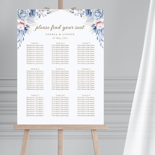 Golden Bloom: Blue & White Floral Wedding  Poster