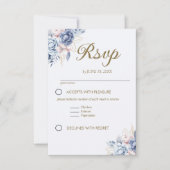 Golden Bloom: Blue & White Floral Wedding RSVP Karte (Vorderseite)