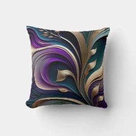 Golden Bloom - Deep Purple and Teal Abstract Flora Kissen