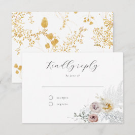 Golden Bloom Delicate Floral Calligraphy Wedding R RSVP Karte