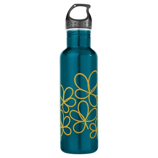 Golden Bloom - Elegantes Design Goldene Blume Edelstahlflasche (Vorderseite)