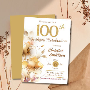 Golden Bloom floral elegant modern 100. Geburtstag Einladung