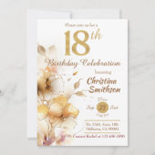 Golden Bloom - floral elegant, modern, 18. Geburts Einladung (Vorderseite)