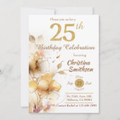 Golden Bloom - floral elegant, modern, 25. Geburts Einladung (Vorderseite)