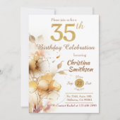 Golden Bloom - floral elegant, modern 35. Geburtst Einladung (Vorderseite)