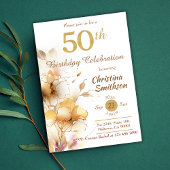 Golden Bloom - floral elegante moderne 50. Geburts Einladung