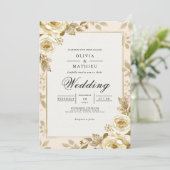 Golden Bloom Floral Frame Wedding Einladung (Stehend Vorderseite)
